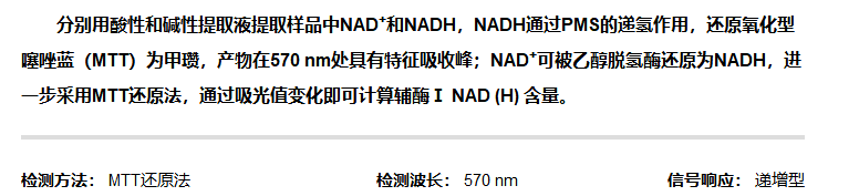 輔酶I NAD(H)含量檢測(cè)試劑盒 輔酶I NAD(H)含量檢測(cè)試劑盒